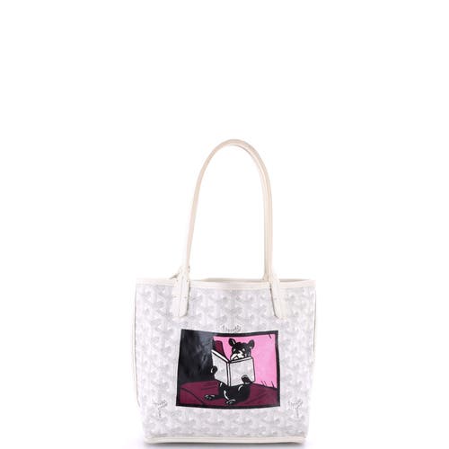 Pre-owned Goyard Goyard Anjou Reversible Tote Printed Coated Canvas Mini In White