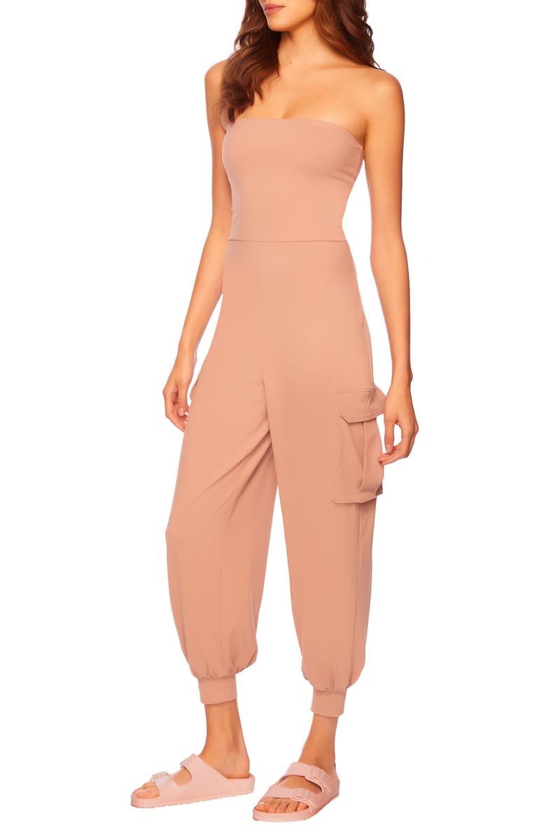 Susana Monaco Strapless Cargo Jumpsuit, Alternate, color, Brioche