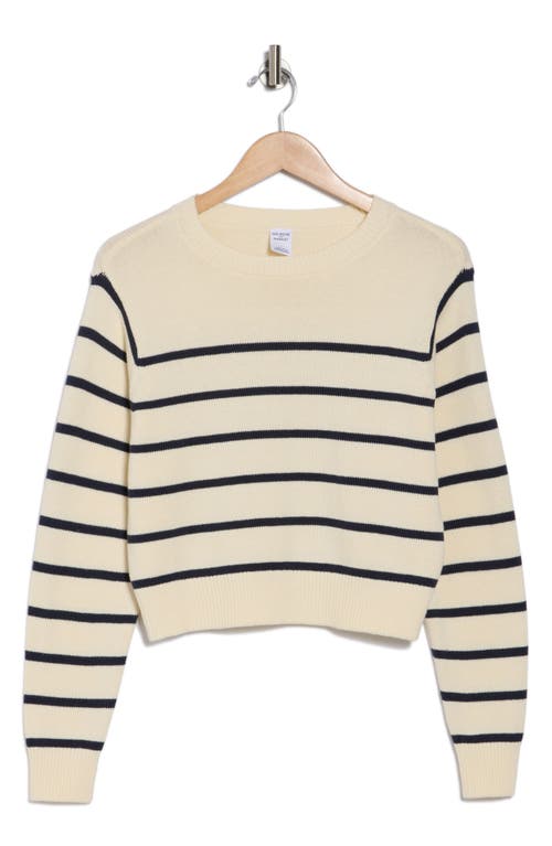 Melrose And Market Stripe Knit Pullover In Ivory- Navy Placed Stripe