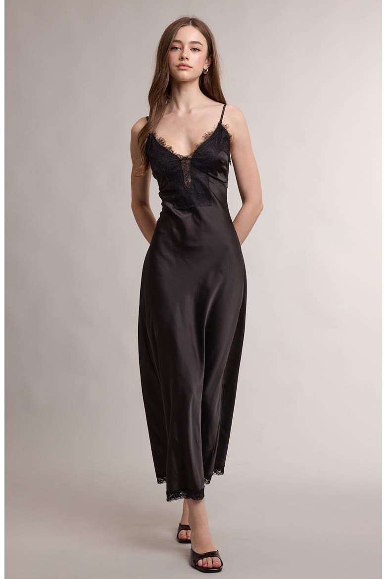 Lace Trim Sleeveless Mermaid Slipdress, Alternate, color, BLACK