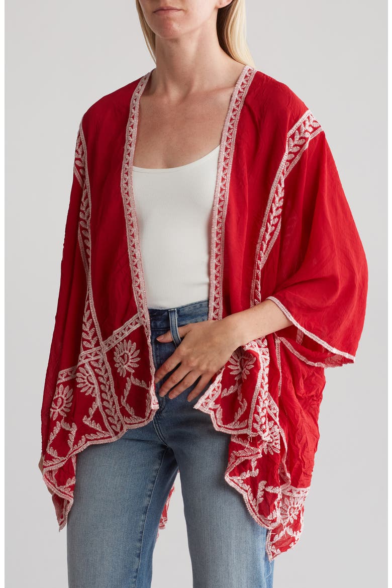 Floral Embroidered Topper, Main, color, RED