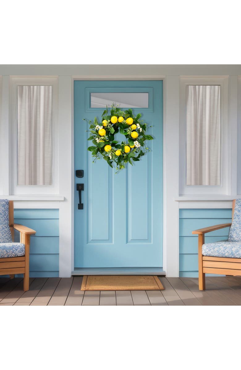 Northlight Lemons and Daisies Artificial Floral Wreath, Yellow - 20-Inch, Alternate, color, Yellow