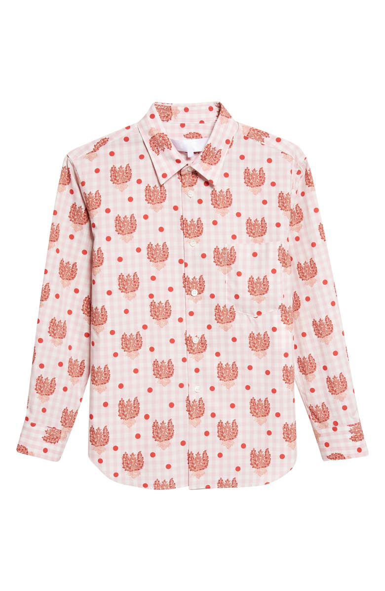 Tao Comme des Garçons Polka Dot Floral Gingham Cotton Poplin Button-Up Shirt, Main, color, Pink
