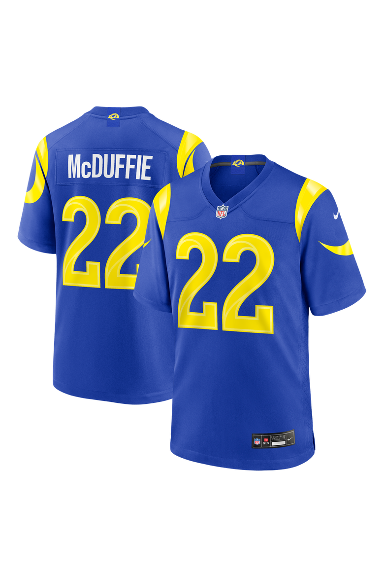 Men's Nike Trent McDuffie Royal Los Angeles Rams Team Game Player Jersey, Main, color, Royal