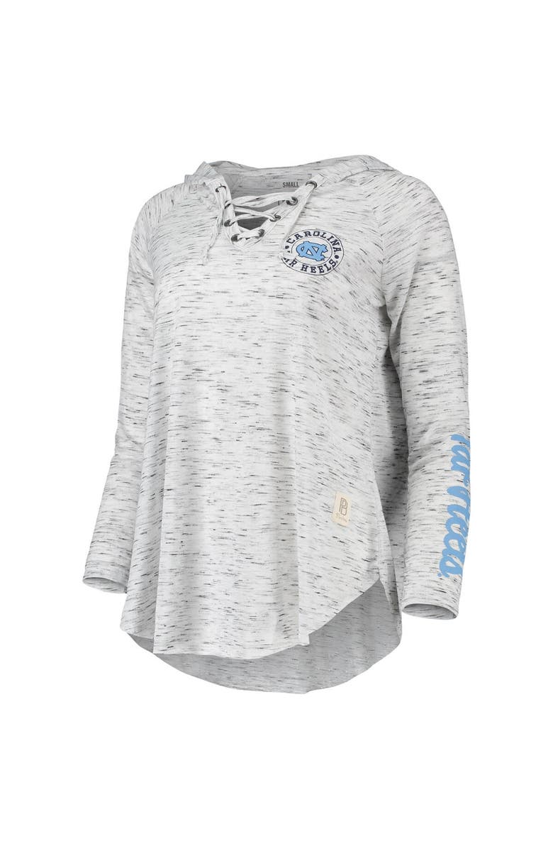 PRESSBOX Women's Pressbox Gray North Carolina Tar Heels Space Dye Lace-Up V-Neck Long Sleeve T-Shirt, Alternate, color,