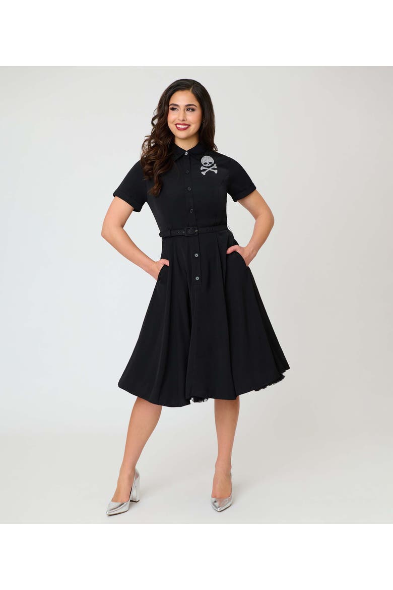 1940s Shirt Dress, Alternate, color, Black & Rhinestone Skull