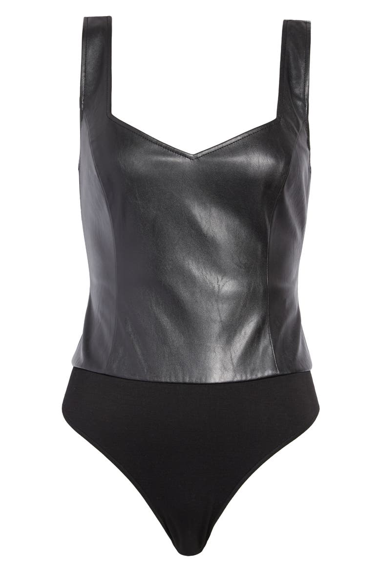 Rinna Faux Leather Bodysuit, Alternate, color, BLACK