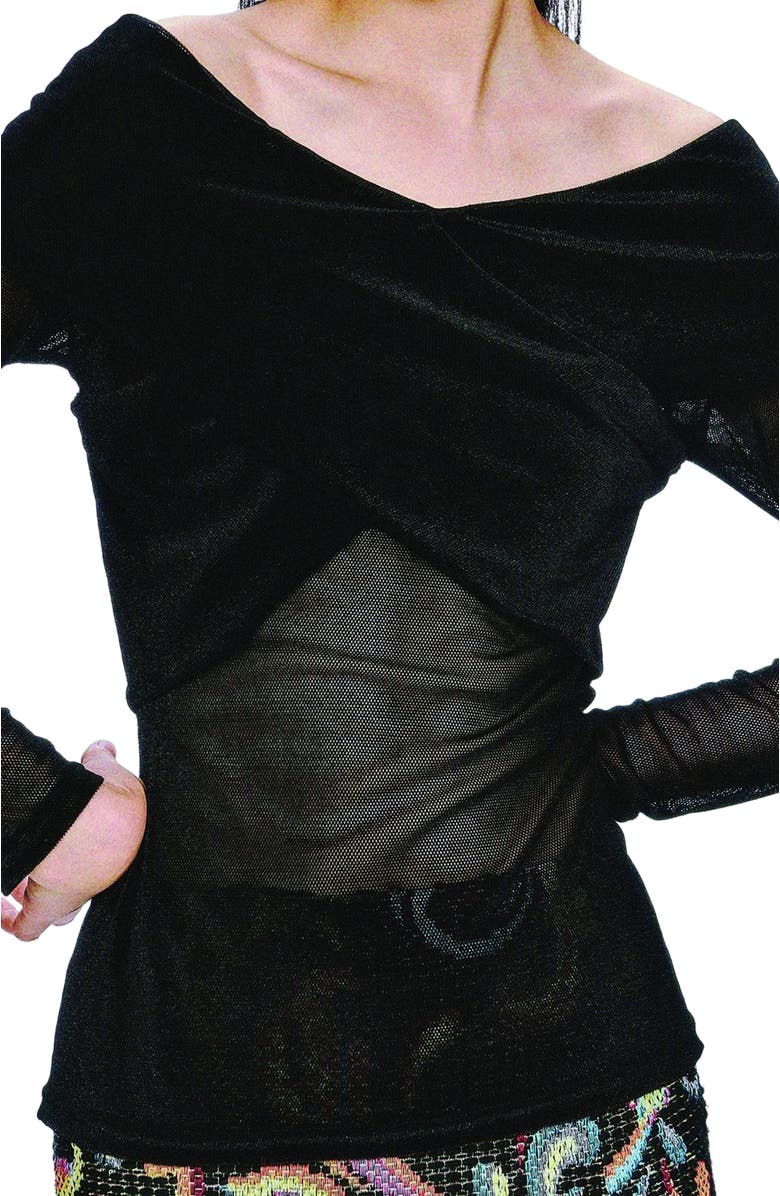 Anna Sui Velvet Mesh off the Shoulder Top, Alternate, color, Black