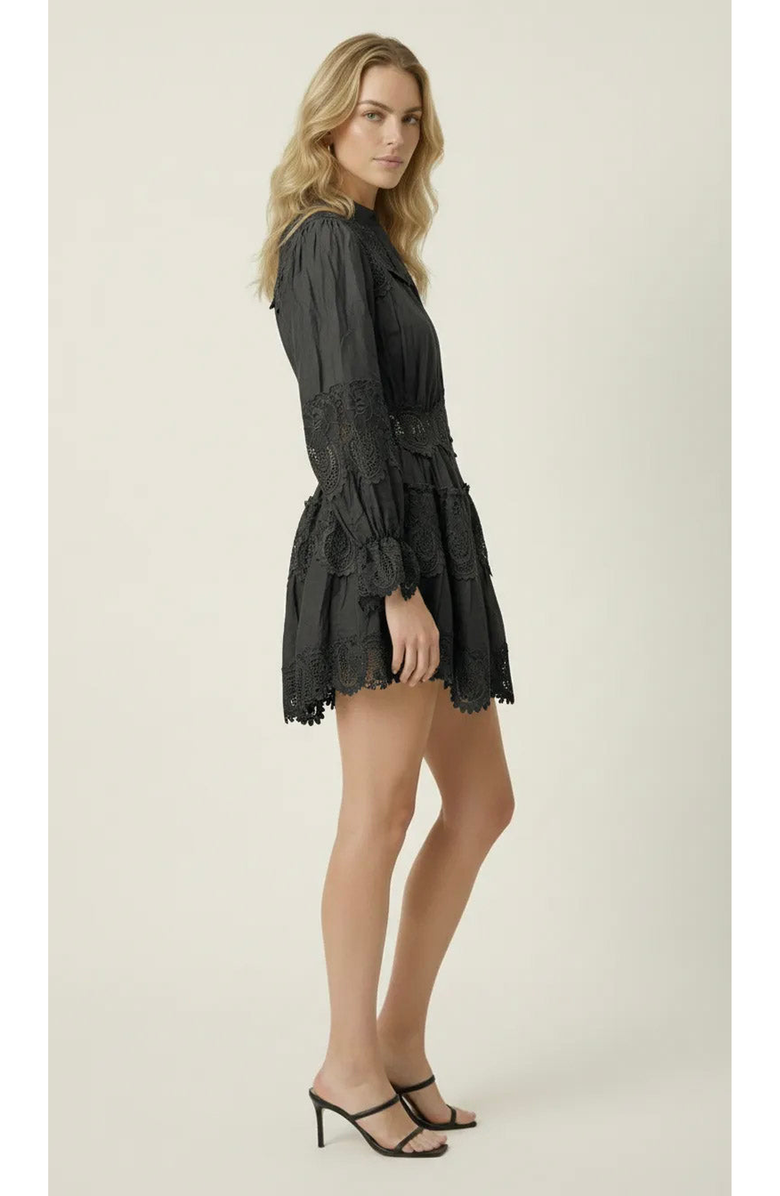 Modenaire Lace Trim Button Front Mini Dress, Alternate, color, Charcoal Grey