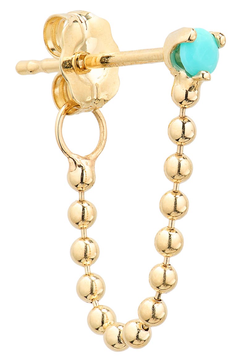 14K Gold Turquoise Bead Front/Back Earrings, Alternate, color, 14K YELLOW GOLD / TURQUOISE