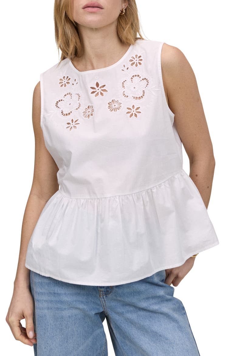 Vera Floral Eyelet Cotton Peplum Top, Main, color, WHITE