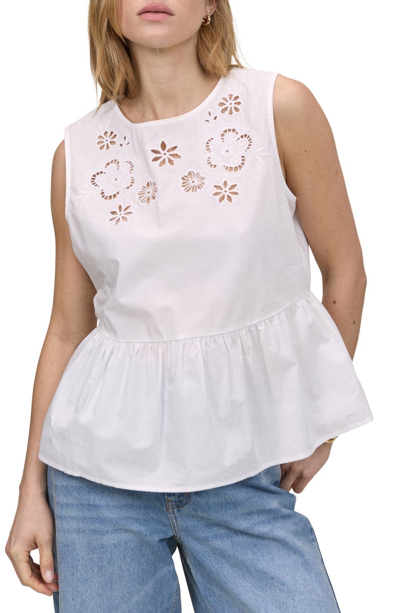 Nobody's Child Vera Floral Eyelet Cotton Peplum Top, Main, color, White