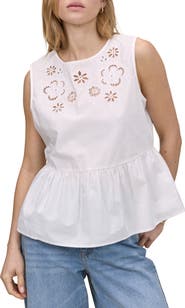 Nobody's Child Vera Floral Eyelet Cotton Peplum Top