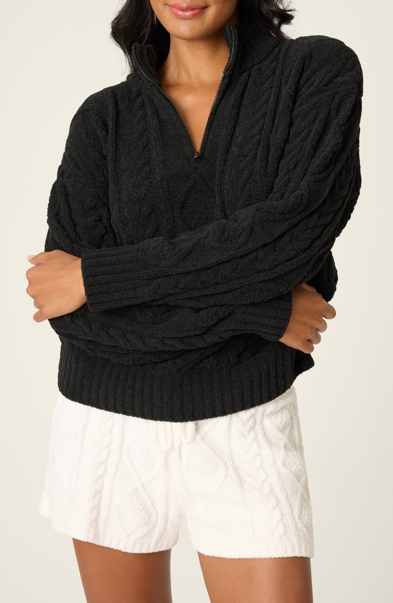PJ Salvage Cozy Chenille Cable Knit Pullover, Alternate, color, Black