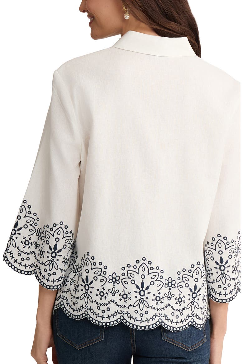 Embroidered Linen Blend Shirt, Alternate, color, NATURAL WHITE/ PACIFIC NAVY