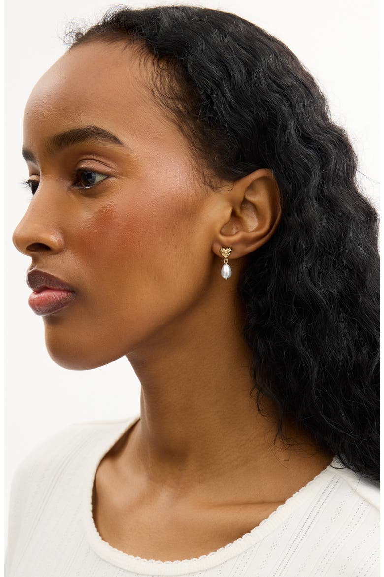 Signature C Quilted Heart Faux Pearl Drop Earrings, Alternate, color, PEARL/ GOLD