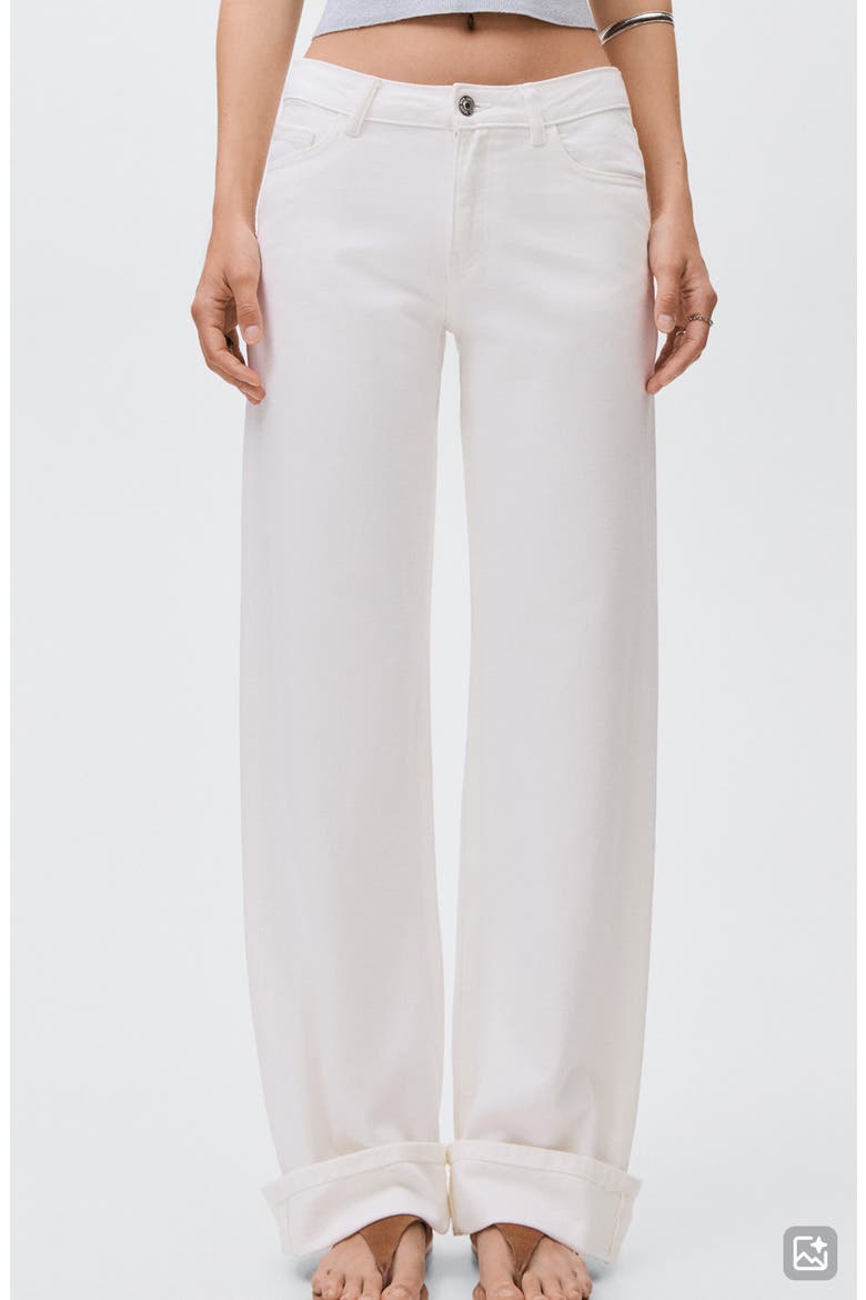 Cuff Hem Wide Leg Jeans, Main, color, OFF WHITE