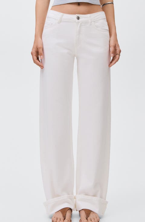 Cuff Hem Wide Leg Jeans