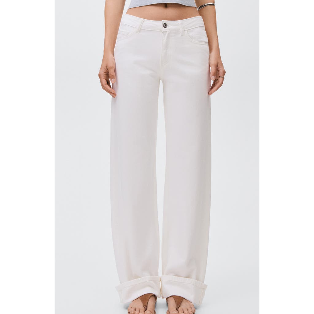 Mango Teen Cuff Hem Wide Leg Jeans In Neutral
