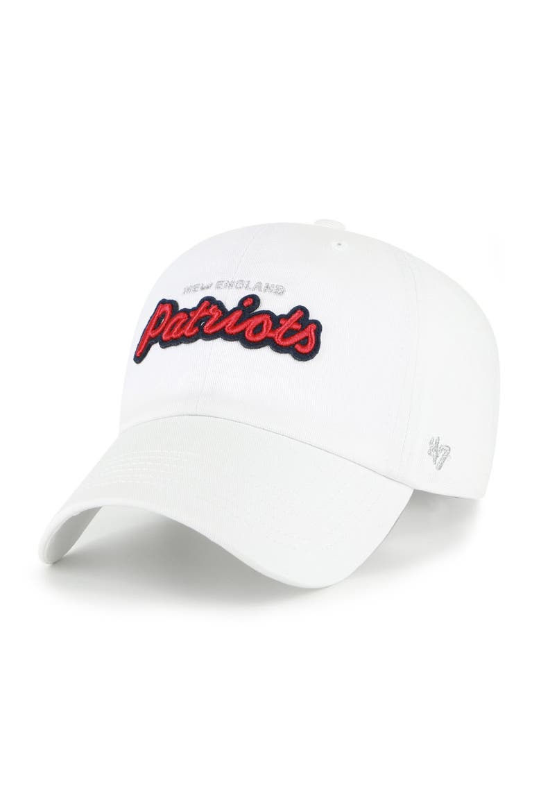 Women's '47  White New England Patriots Trendy Script Clean Up Adjustable Hat, Main, color, White