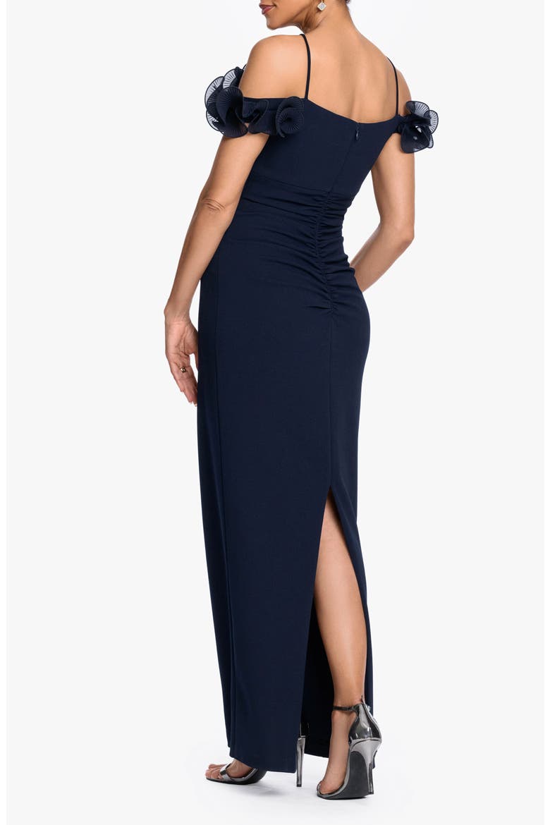 Wire Ruffle Cold Shoulder Sheath Gown, Alternate, color, NAVY