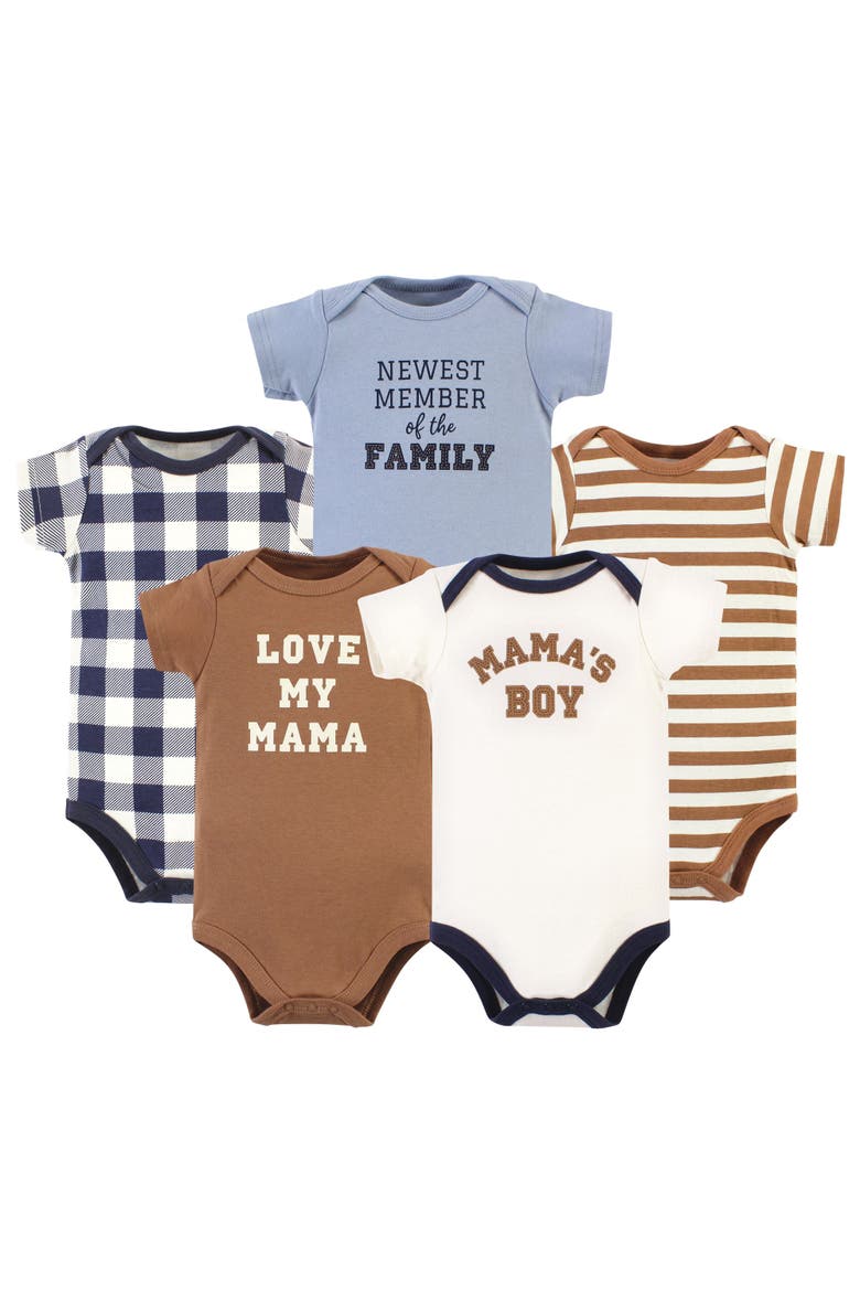 Essential Cotton Bodysuits 5-Piece Set, Main, color, Brown Navy Mamas Boy 5-Pack