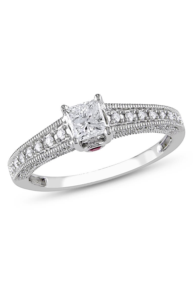Diamond & Pink Sapphire Accent Engagement 14k, Main, color, 14k White Gold