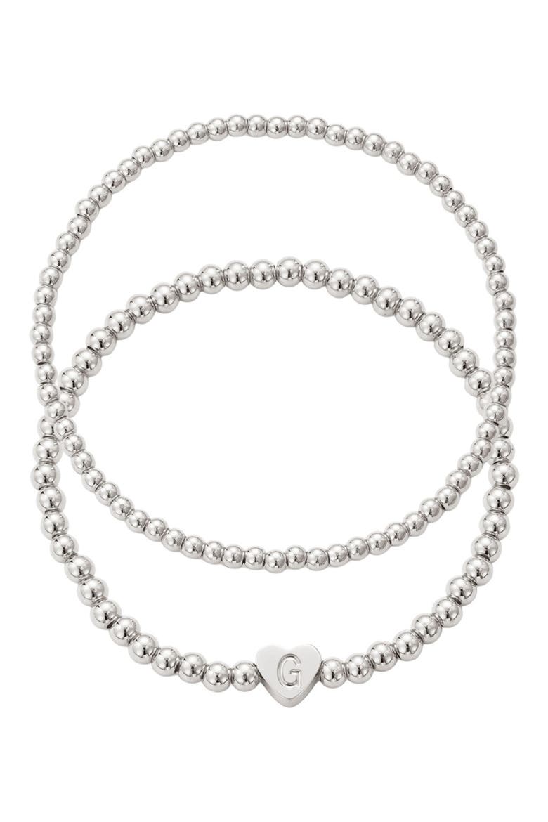 Beaded Initial Charm Bracelet Set, Main, color, SILVER-G