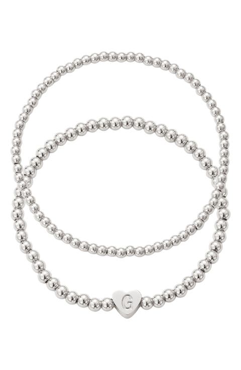 Beaded Initial Charm Bracelet Set