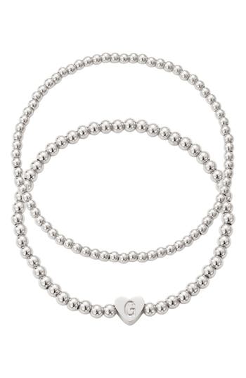 Adornia Beaded Initial Charm Bracelet Set In Silver