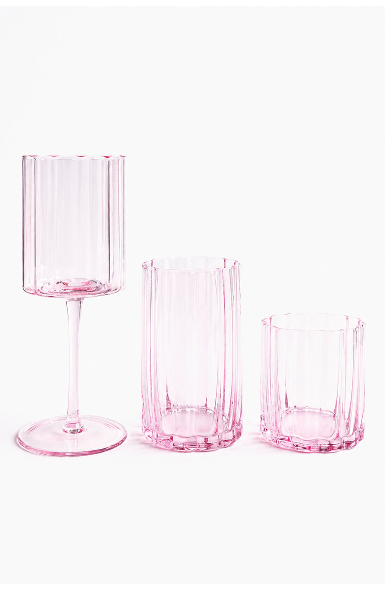 Jeanne Fitz Scalloped Rim Fluted Short Tumbler Glass, Set of 4, 8oz, Blush Pink, Alternate, color, Pink