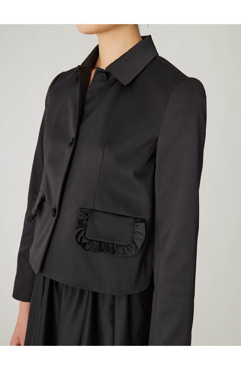 Rebecca Taylor Techy Sateen Ruffle Pocket Jacket, Alternate, color, Black