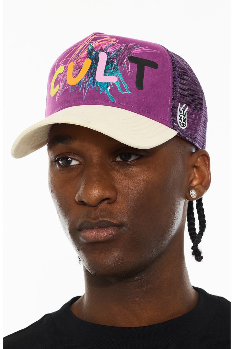 Logo Mesh Back Suede Trucker Hat, Alternate, color, HYACINTH VIOLET