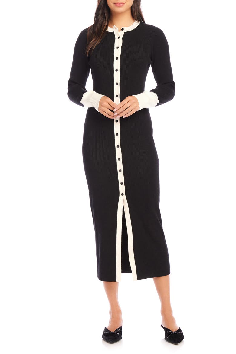 Maves Long Sleeve Midi Sweater Dress, Main, color, BLACK/ CREAM