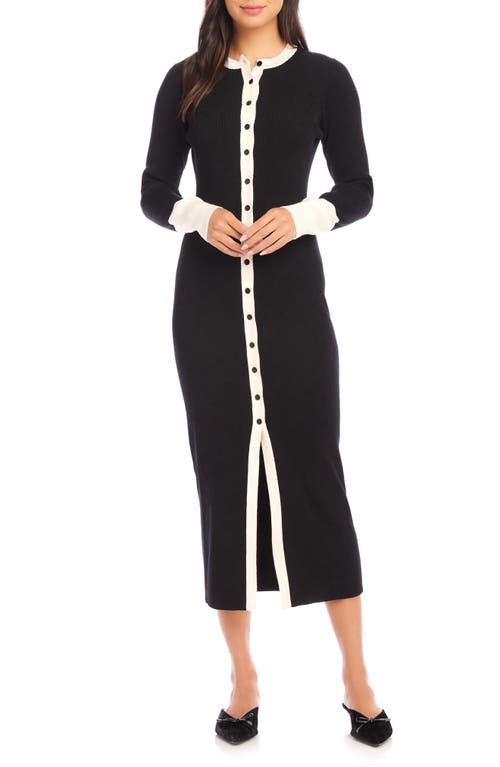 Fifteen Twenty Maves Rib Knit Button Front Desk In Black/cream