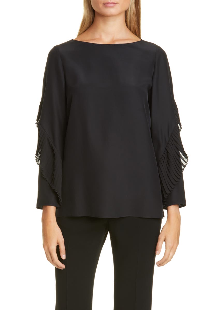 Lafayette 148 New York Alessia Pleated Detail Silk Blouse, Main, color,