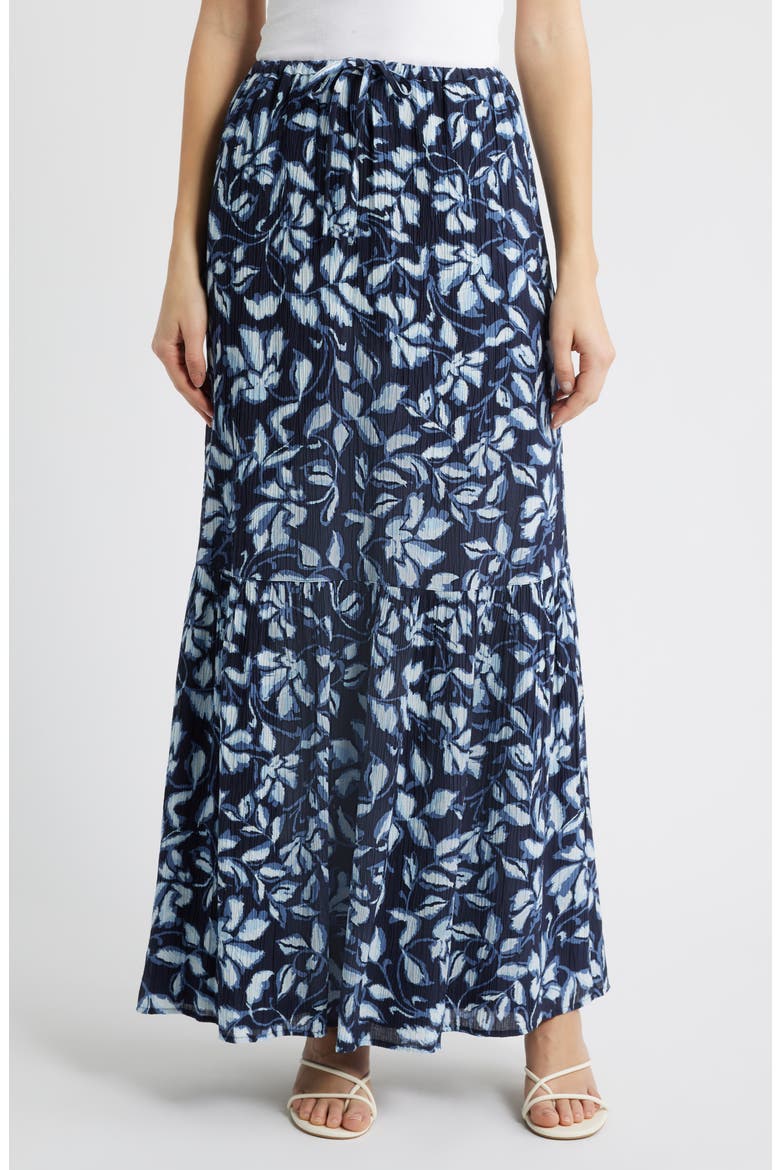 Marulo Floral Tiered Maxi Skirt, Main, color, NAVY JASMINE
