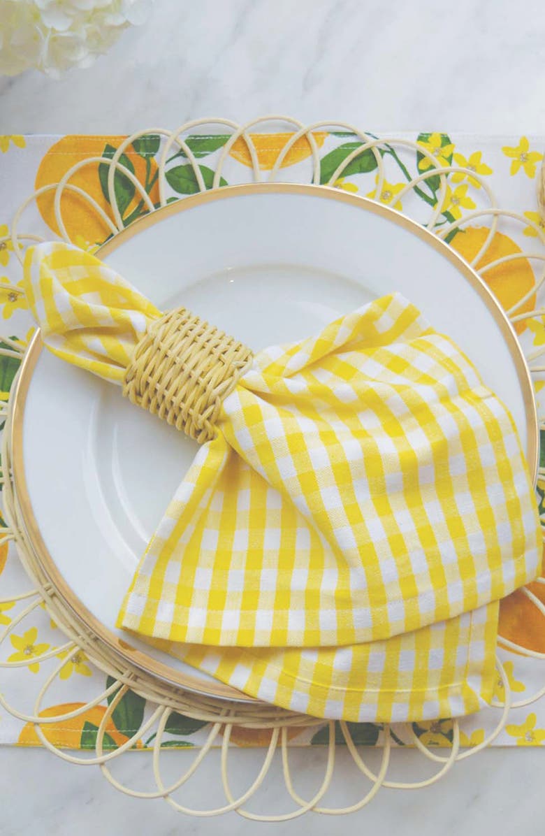 8 OAK LANE Yellow Gingham Set of 4 Napkins, Alternate, color,