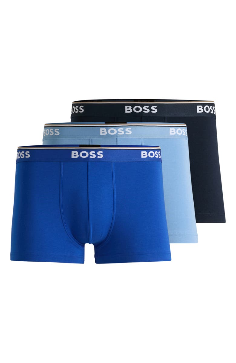 BOSS Assorted 3-Pack Power Stretch Cotton Trunks, Alternate, color, Blue Multi