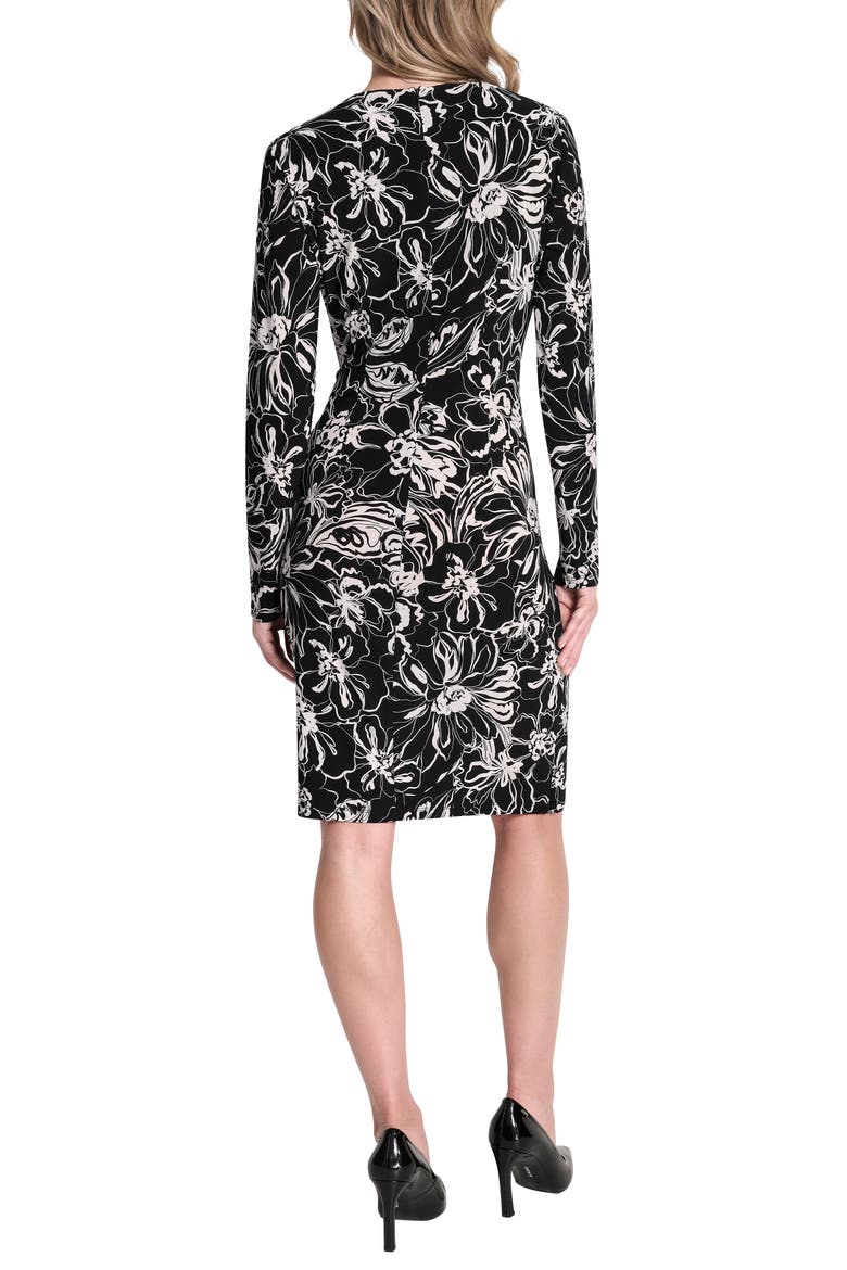 Long Sleeve Faux Wrap Dress, Alternate, color, BLACK/ IVORY