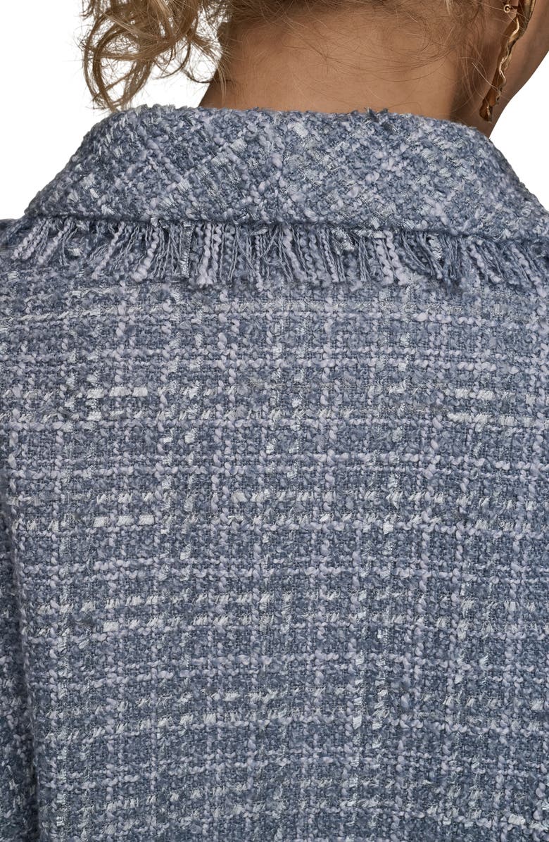Donna Karan New York Fringed Double Breasted Crop Bouclé Jacket, Alternate, color, Tempest