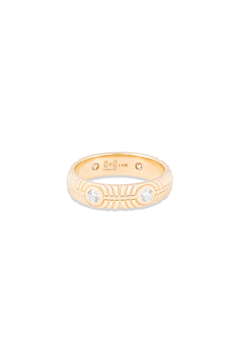 Campbell + Charlotte Revel Ribbed Stacking Band, Main, color, Diamond- Gold
