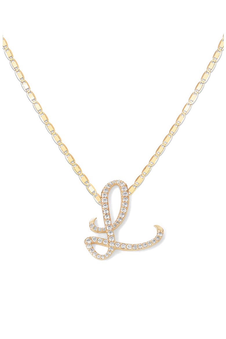 Malibu 14K Gold & Diamond Initial Pendant Necklace, Main, color, 14K WHITE GOLD - S