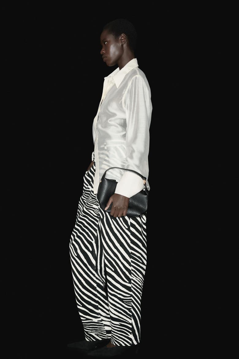 Barrel-leg Twill Trousers, Alternate, color, Black/zebra print