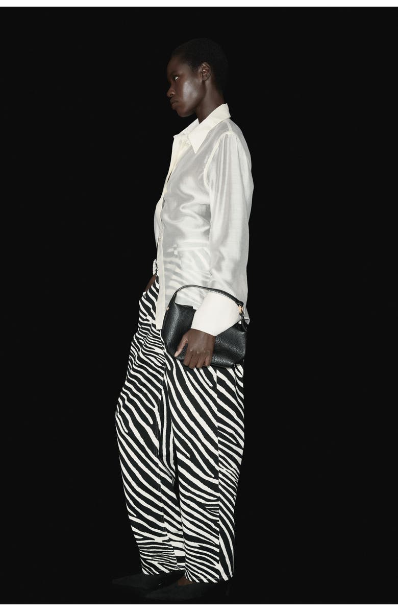 H&M Barrel-leg Twill Trousers, Alternate, color, Black/Zebra Print