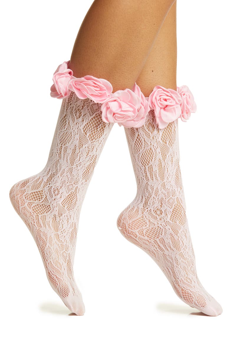 HIGH HEEL JUNGLE Rosetta Lace Crew Socks, Main, color, 