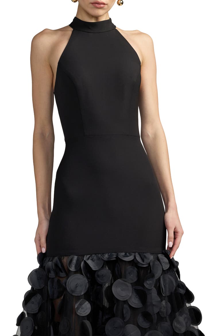 Women's Halter Neck Rosette Ball Gown, Alternate, color, Black
