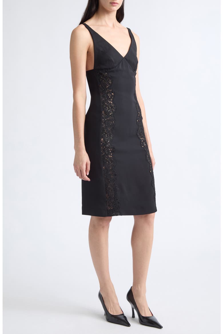 Lace Trim Stretch Cady Cocktail Dress, Alternate, color, BLACK