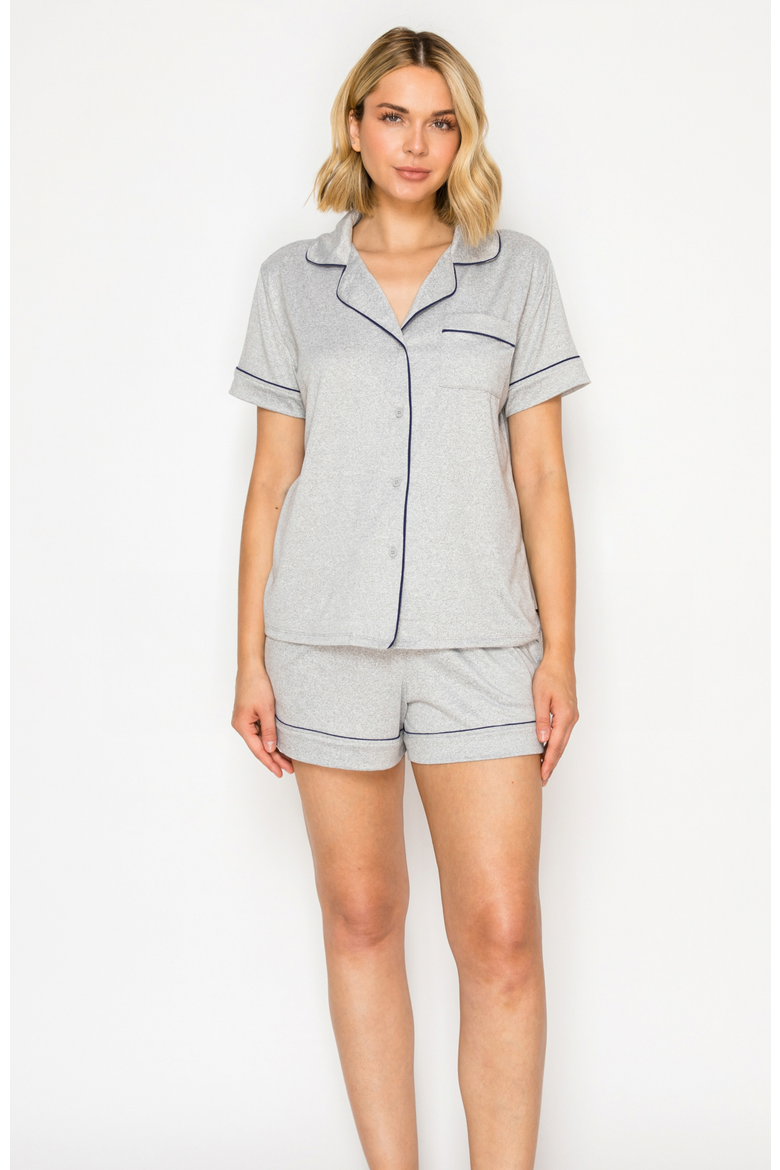 Yummy Jersey Notched Collar & Short Pajama set, Alternate, color, Grey