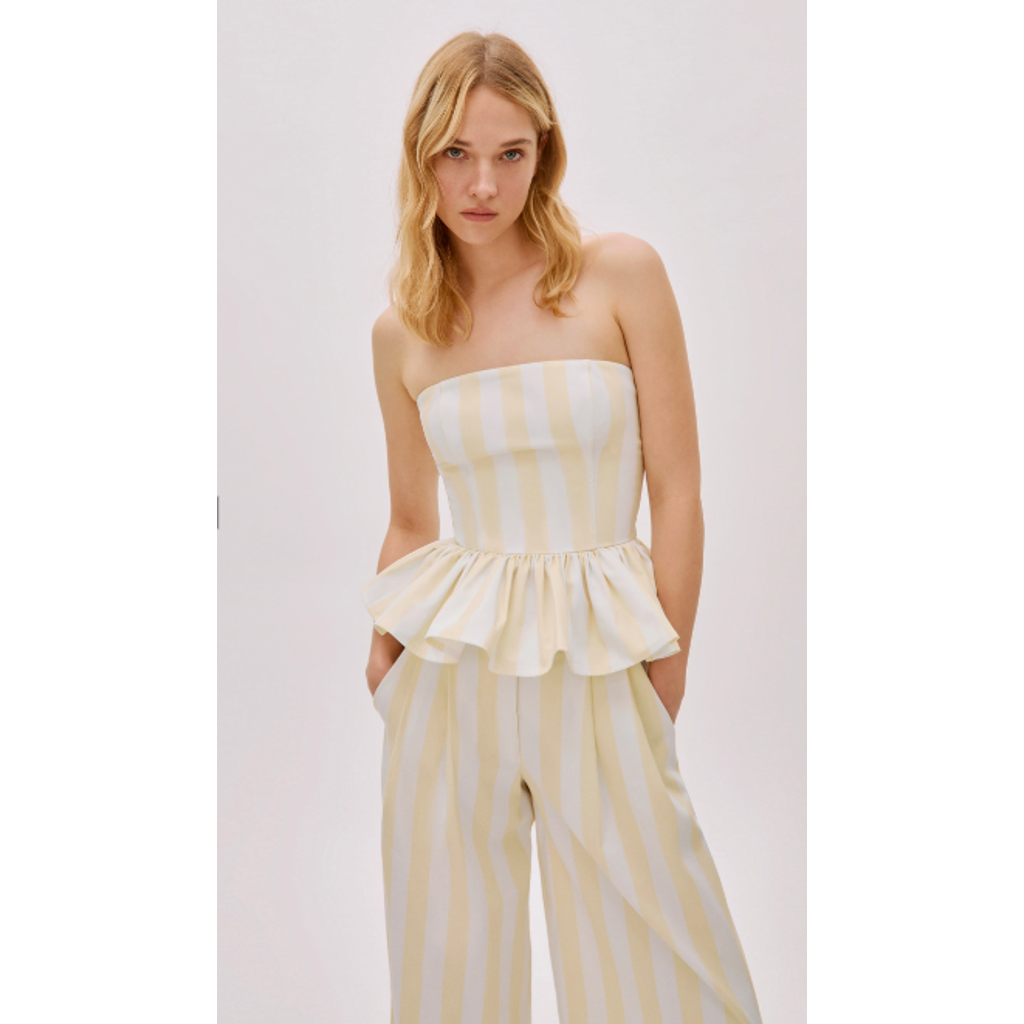 Labeca London Eclipse Striped Cotton Bustier Top In Yellow
